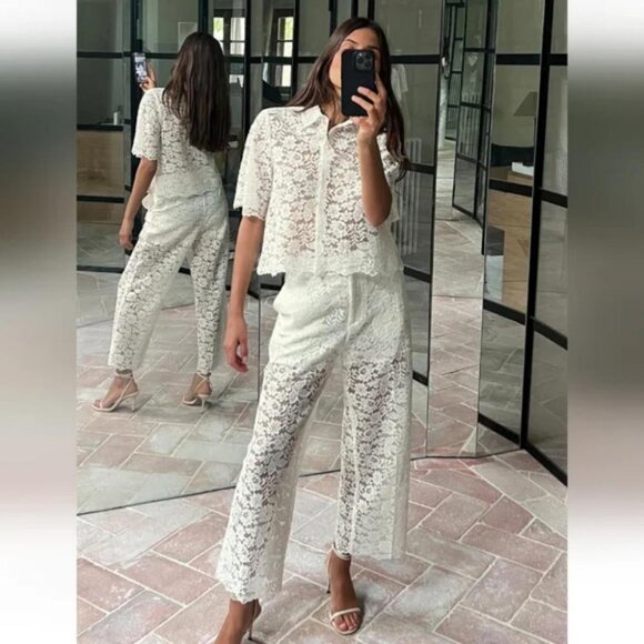 ZARA LACE CROP SHIRT - Picture 3 of 7